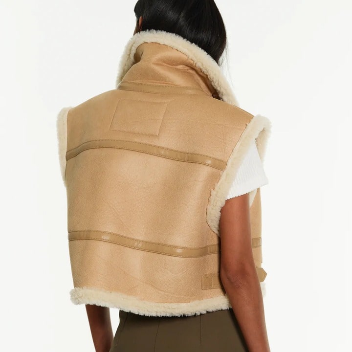 Arcane Fox - Women's Cropped Shearling Leather Vest In Tan Brown