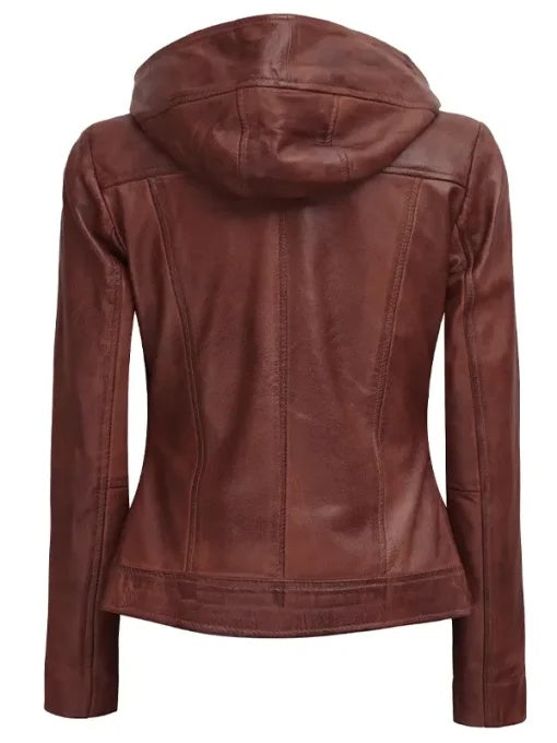Women's Dark Brown Biker Hooded Leather Jacket