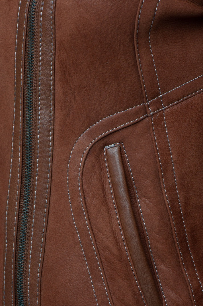 Women's Dark Brown Fur Biker Leather Jacket