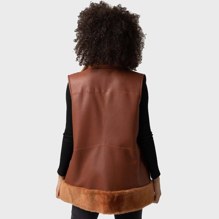 Arcane Fox - Women's Dark Brown Shearling Leather Vest