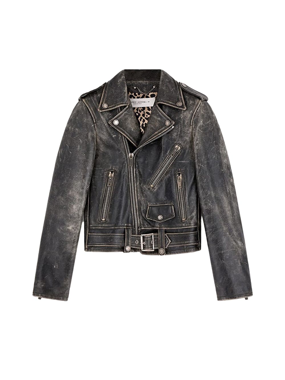 Women's Distressed Biker Leather Jacket In Black