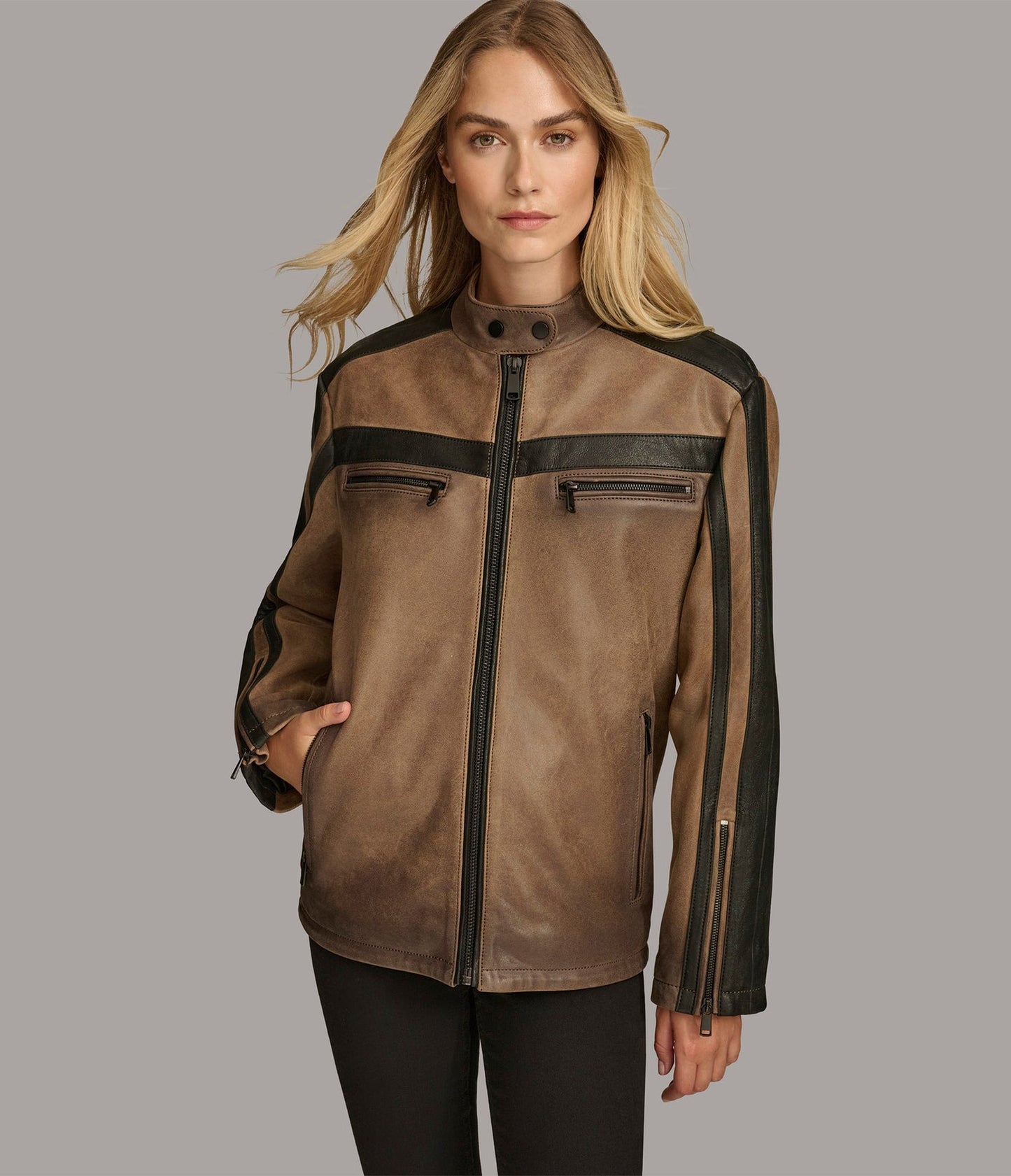 Women's Distressed Cafe Racer Leather Jacket In Brown - Arcane Fox