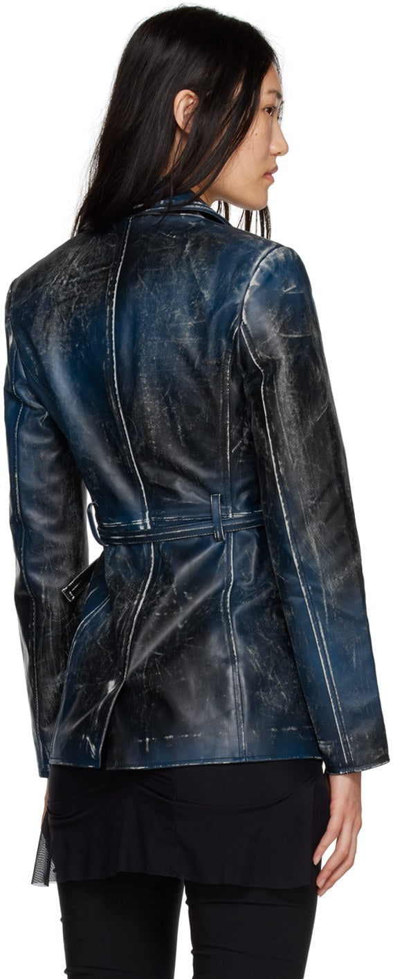 Women's Distressed Leather Blazer In Blue