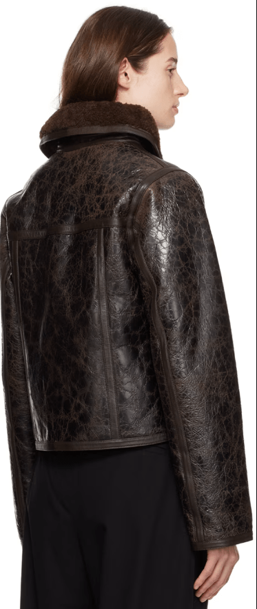 Women's Distressed Shearling Leather Jacket In Dark Brown