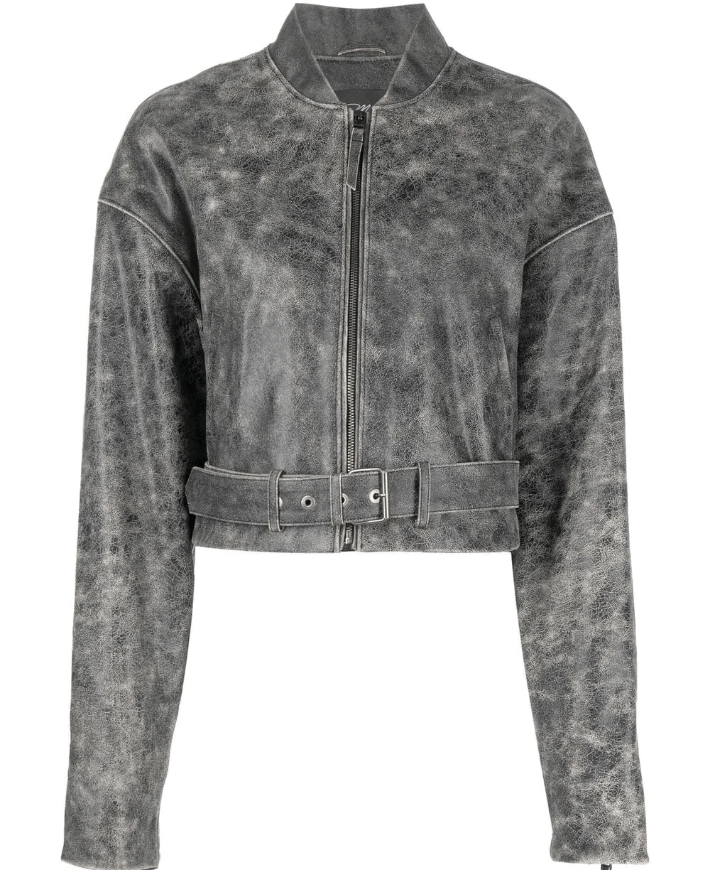Women's Distressed Vintage Leather Jacket In Gray