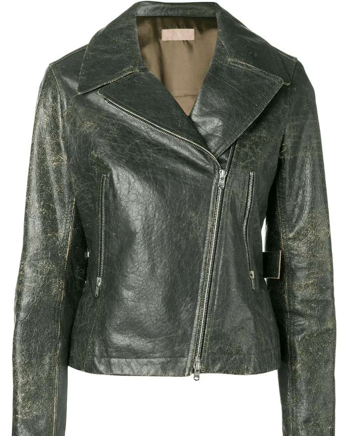 Women's Distressed Vintage Leather Jacket In Khaki