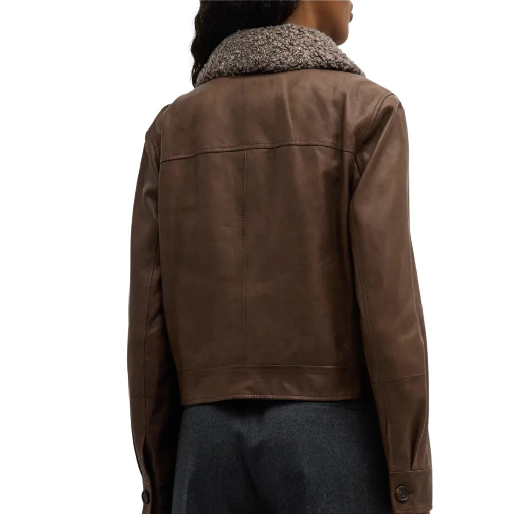 Women's Fur Collar Brown Leather Jackets