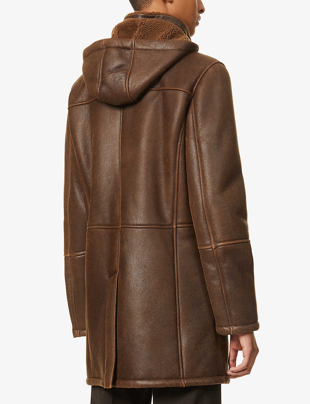 Men's Fur Sheepskin Leather Coat In Dark Brown With Removable Hood