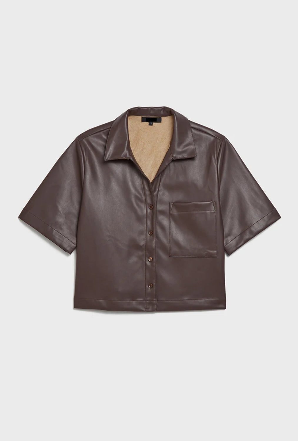 Women's Half Sleeve Short Leather Shirt In Coffee Brown