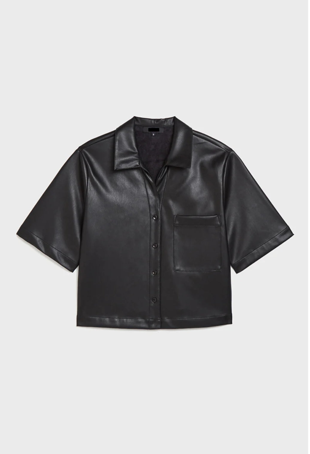 Women's Half Sleeve Short Leather Shirt In Black