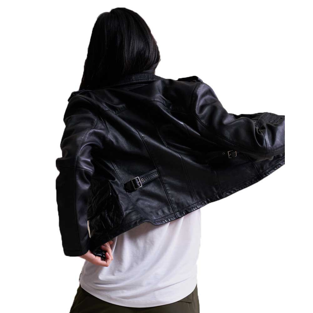 Women's Harrington Trucker Leather Jacket In Black