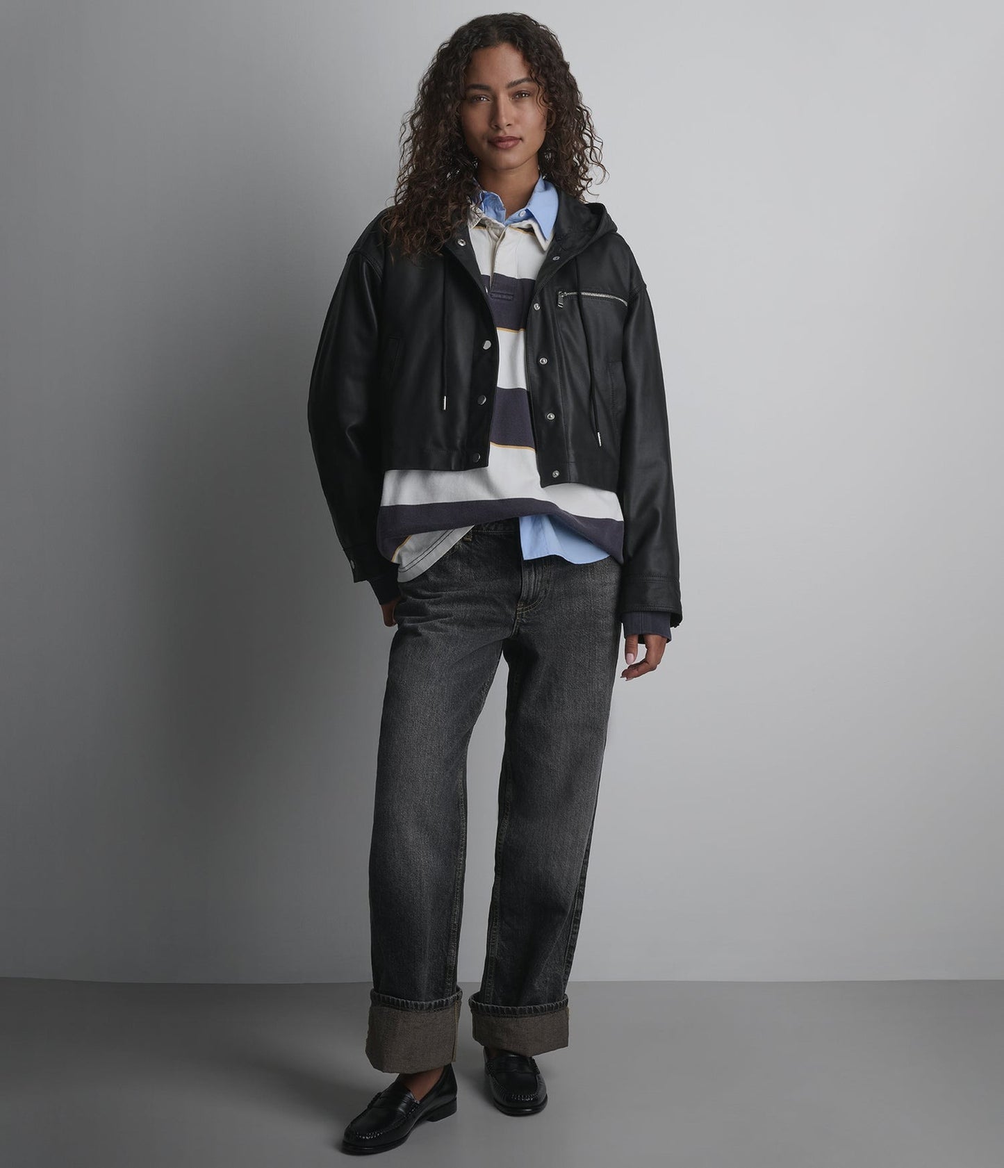 Women's Hooded Black Cropped Leather Jacket
