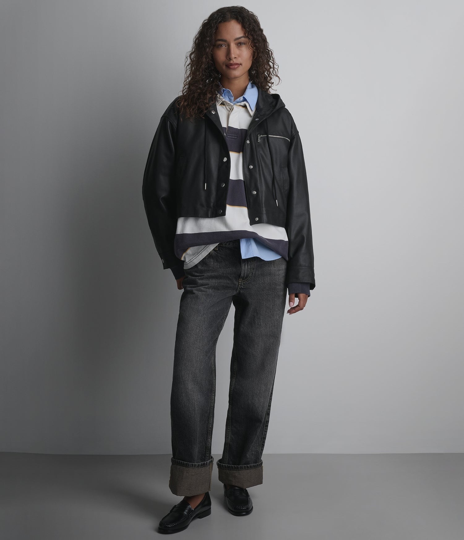 Women's Hooded Black Cropped Leather Jacket