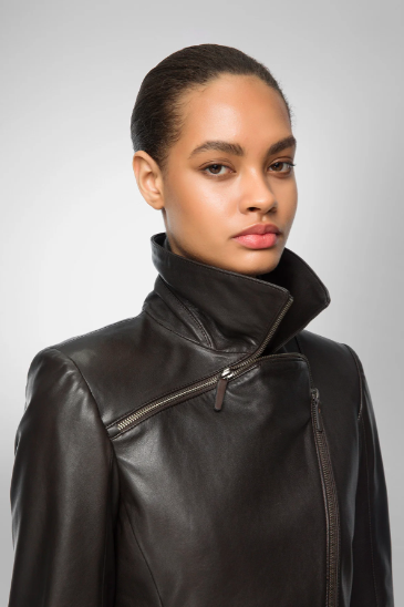 Women's Leather Coat In Black