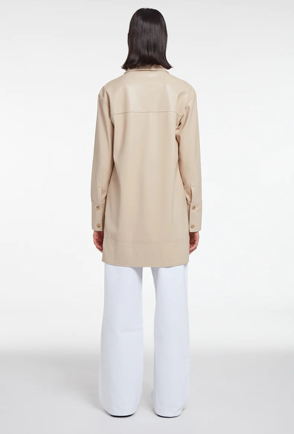 Women's Long Leather Shirt In Beige