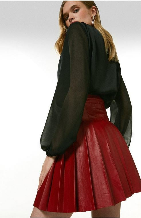 Women's Mini Red Leather Skirt