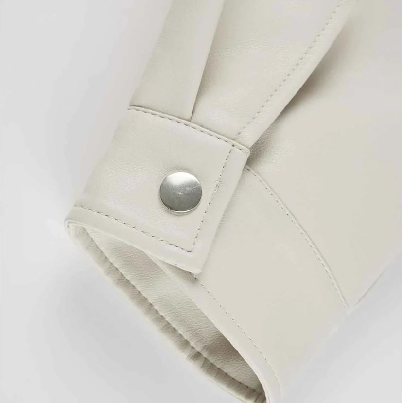 Women's Off White Belted Studded Leather Jacket