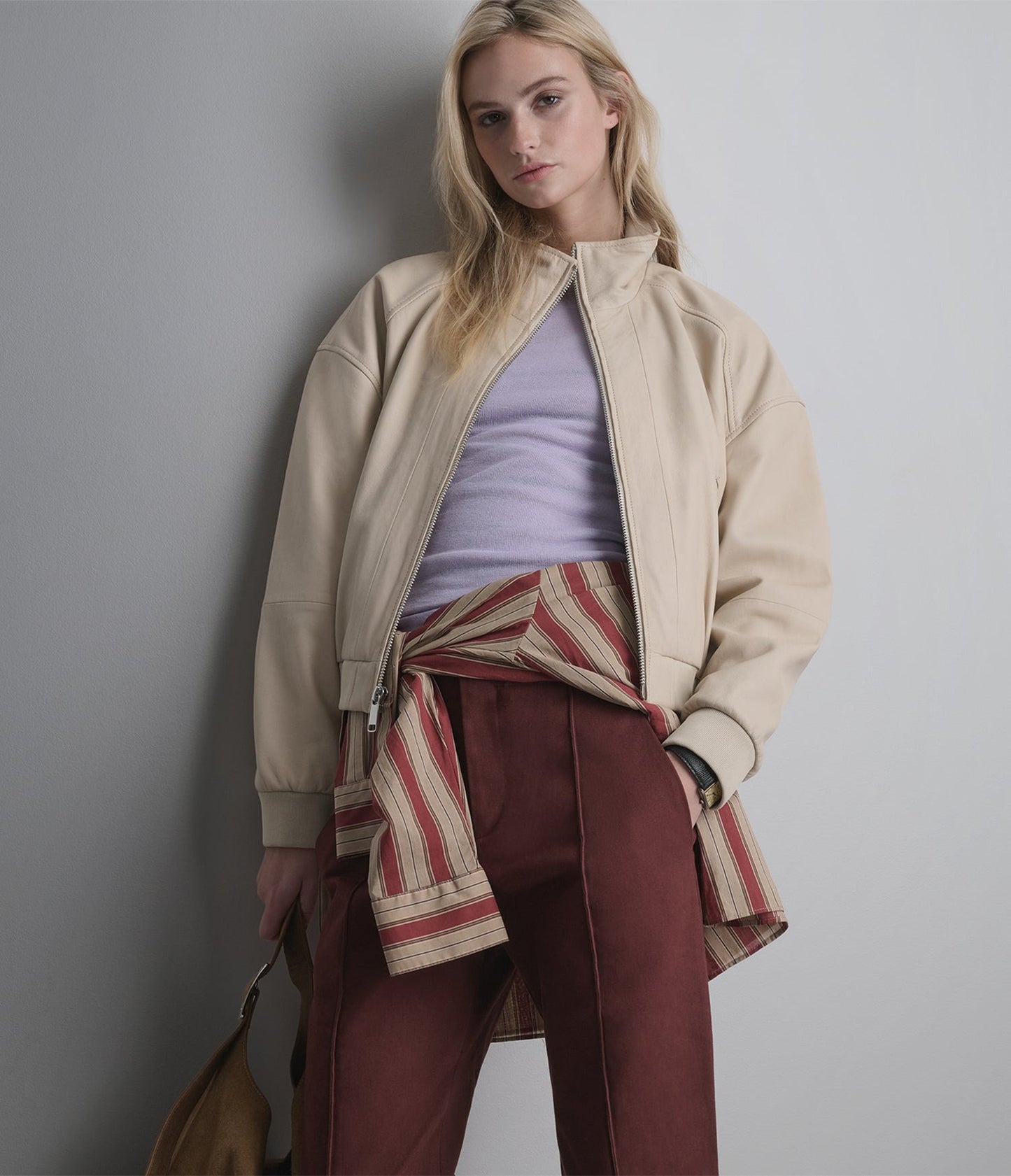 Women's Off White Bomber Leather Jacket - Arcane Fox