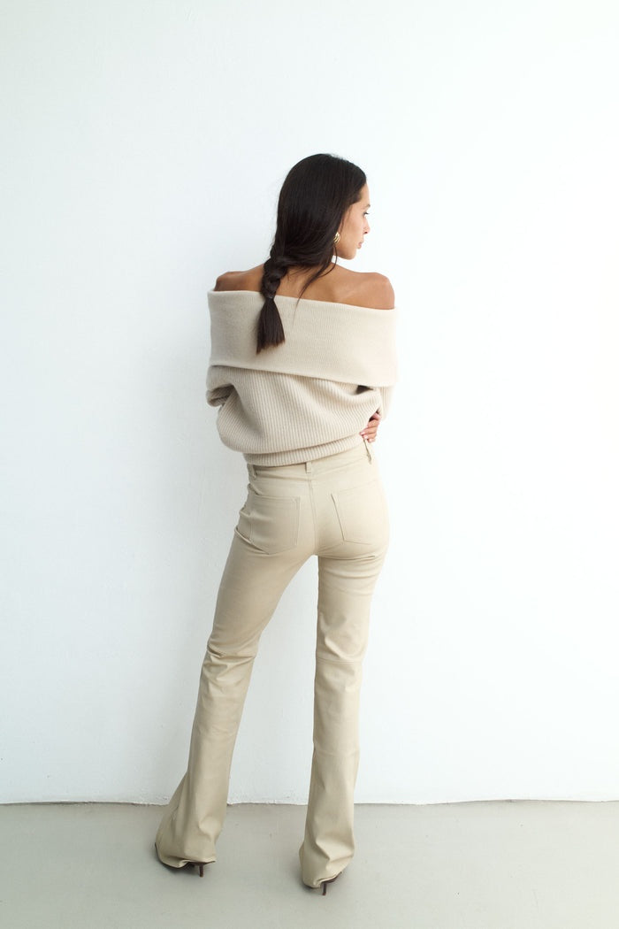 Women's Off White Leather Biker Pant