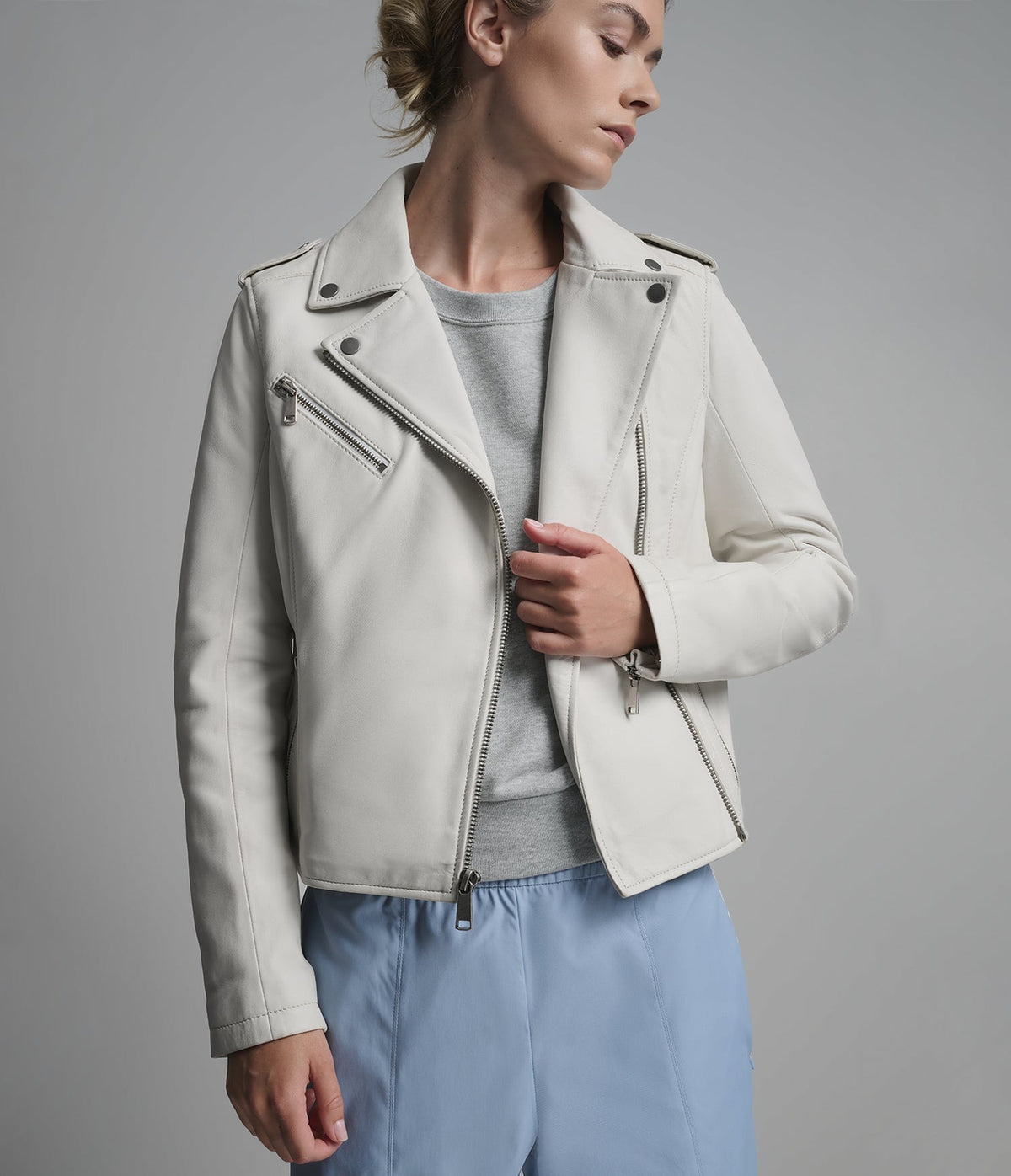 Women's Off White Motorcycle Leather Jacket - Arcane Fox
