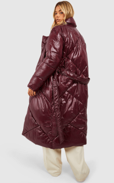 Arcane Fox - Women's Oversized Puffer Belted Coat In Maroon