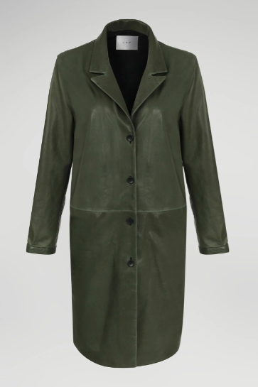 Women's Premium Leather Coat In Khaki
