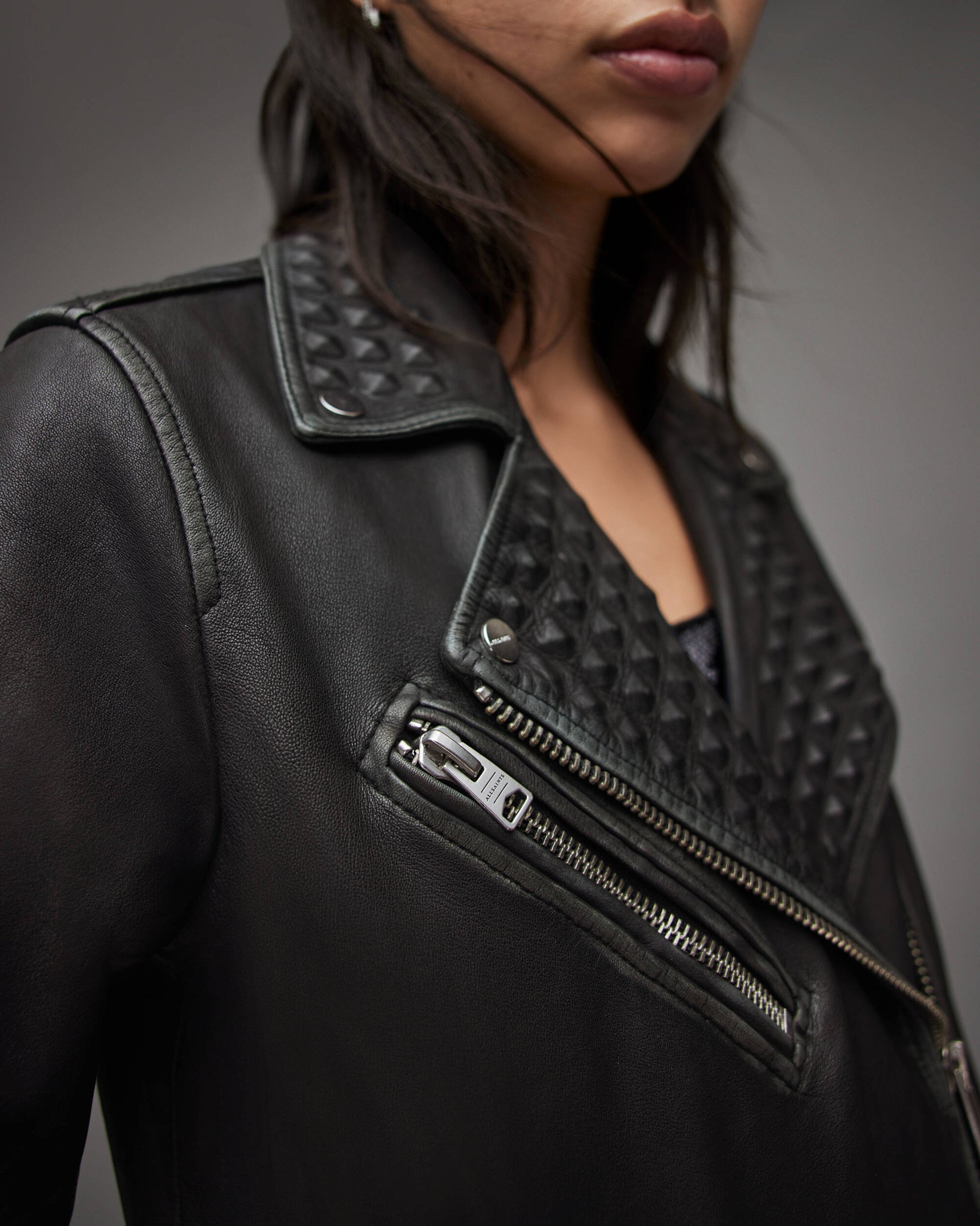 Arcane Fox - Women's Punk Biker Leather Jacket In Black With Belt