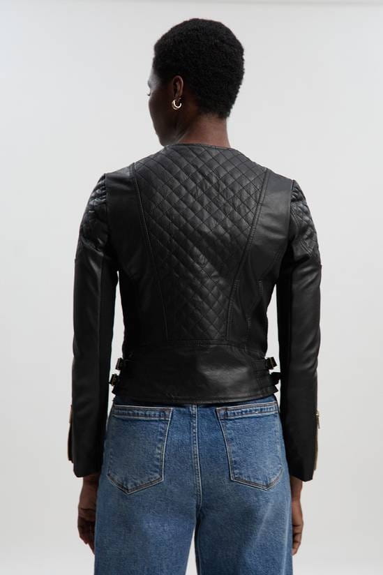 Women's Quilted Black Motorcycle Leather Jacket - Arcane Fox