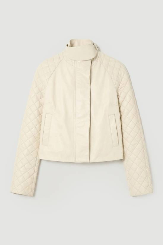 Women's Quilted Cropped Leather Jacket In Off White - Arcane Fox