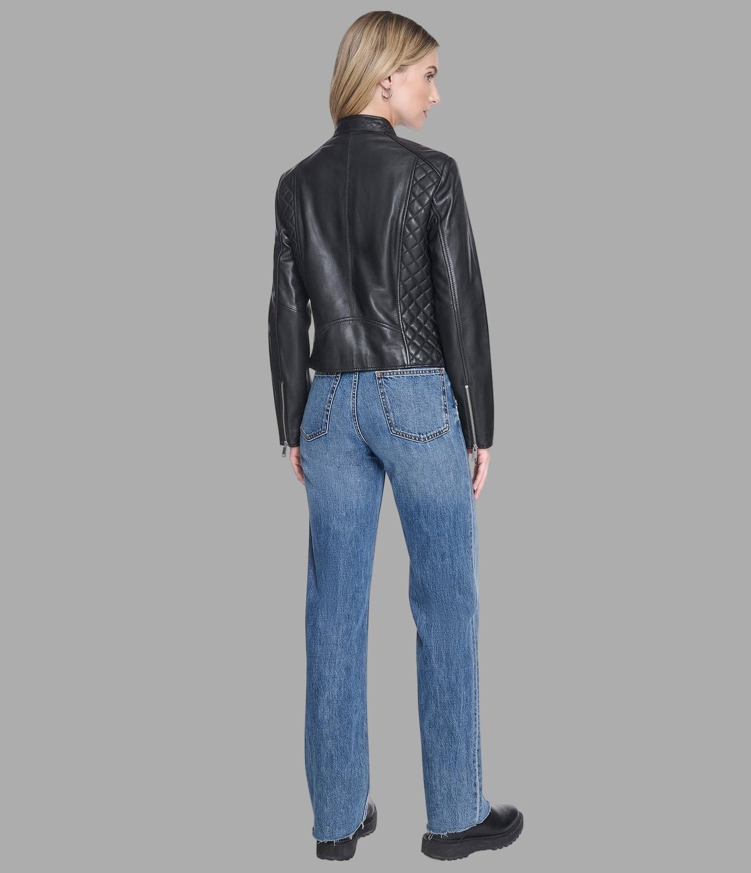 Women's Quilted Motorcycle Leather Jacket In Black - Arcane Fox