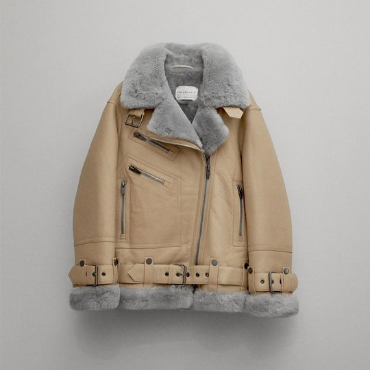 Arcane Fox - Women's Raf Sheepskin B3 Leather Jacket In Tan Brown