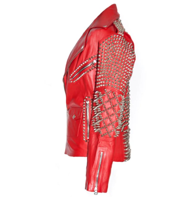 Women's Red Biker Punk Leather Jacket