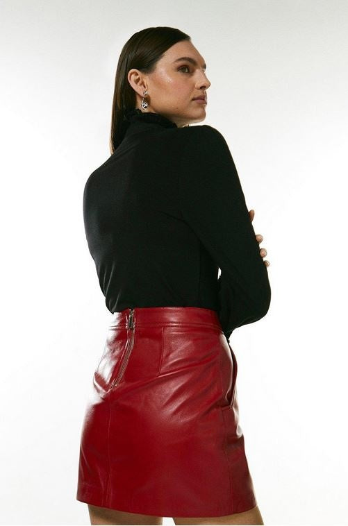 Women's Red Mini Leather Skirt
