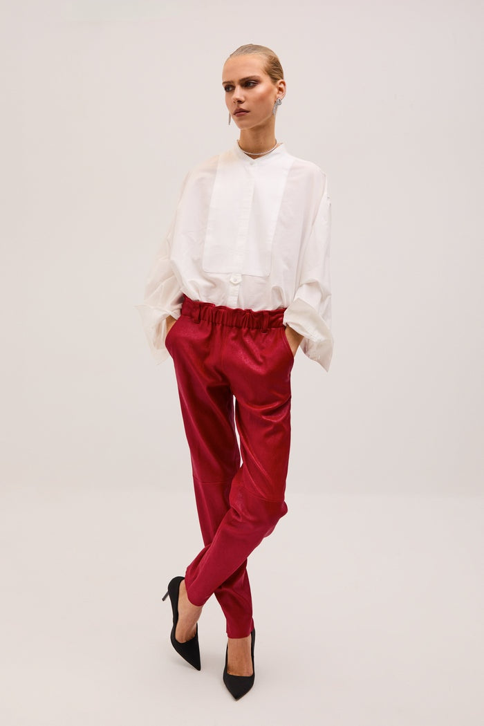 Women's Red Skinny Leather Pant