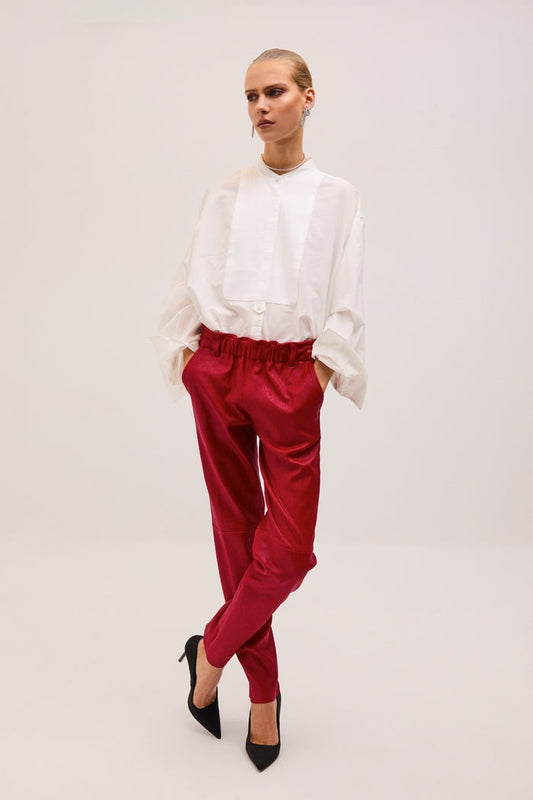 Women's Red Skinny Leather Pant