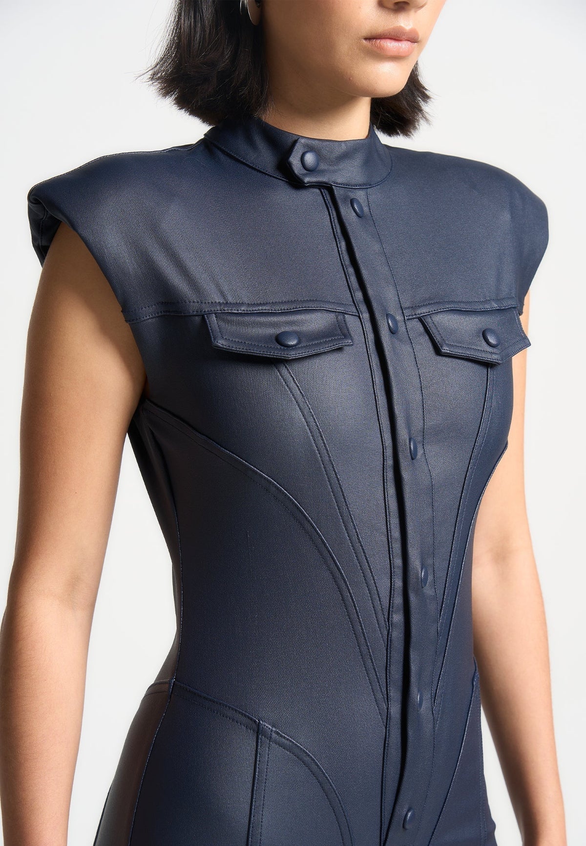 Women's Royal Blue Bodycon Leather Jumpsuit