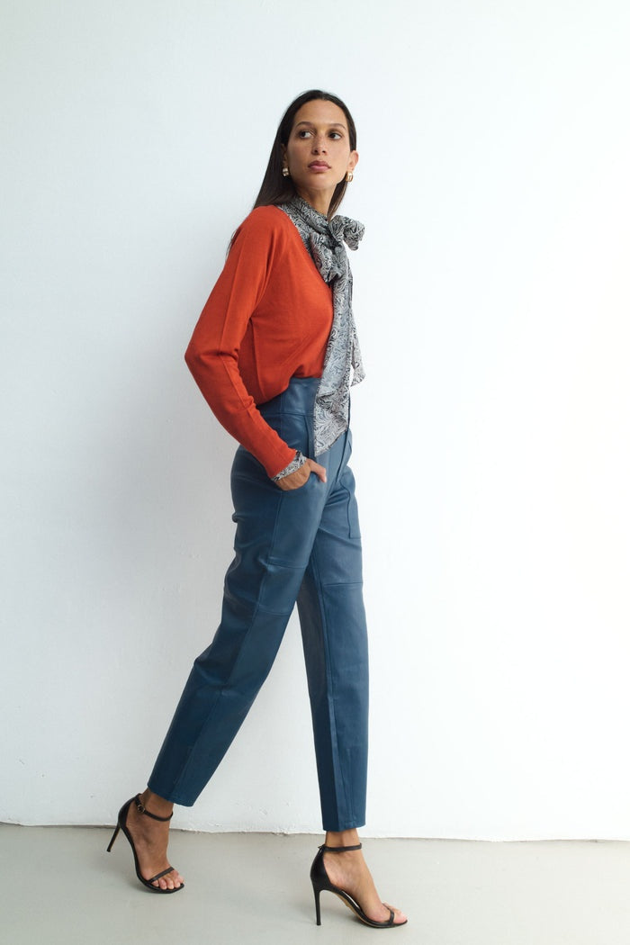 Women's Royal Blue Leather Pant