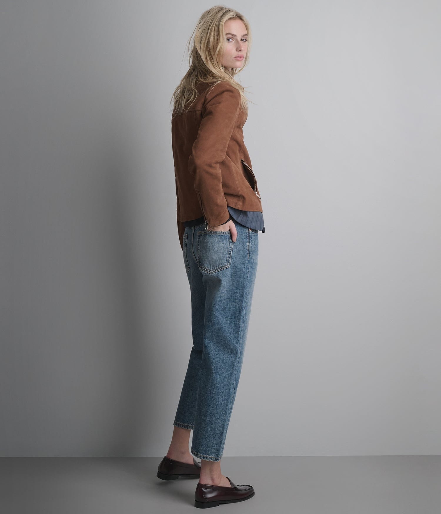 Women's Scuba Brown Suede Leather Jacket - Arcane Fox