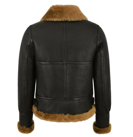 Women's Shearling Bomber Leather Jacket In Black