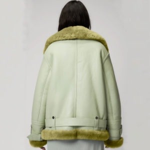 Arcane Fox - Women's Shearling Raf Aviator Leather Jacket In Mint Green