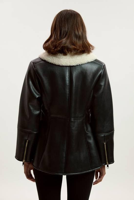 Women's Sheepskin Shearling Black Leather Jacket