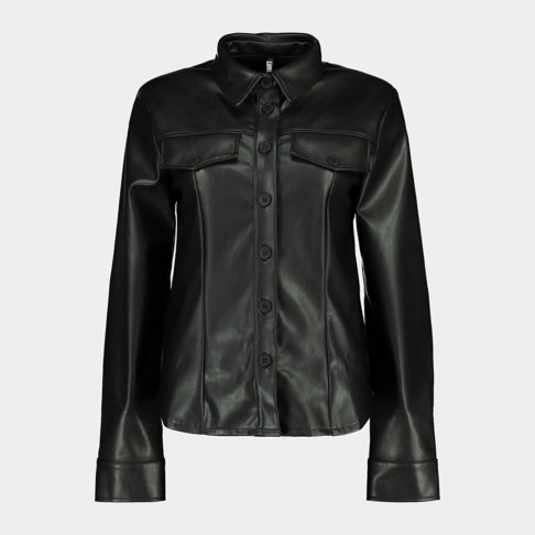 Women's Short Leather Shirt In Black