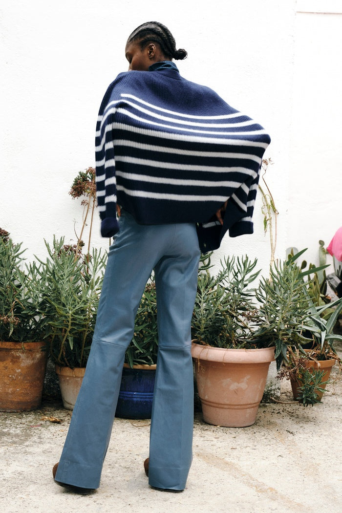 Women's Sky Blue Leather Pant