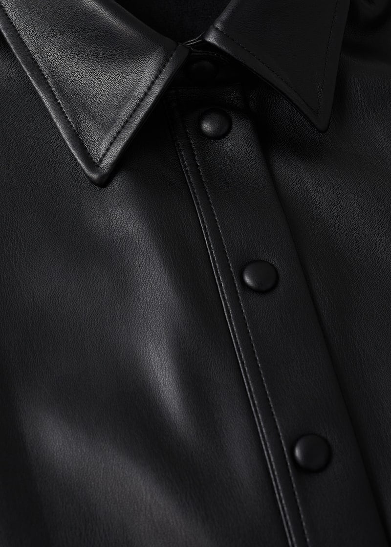 Women's Sleeveless Leather Shirt In Black