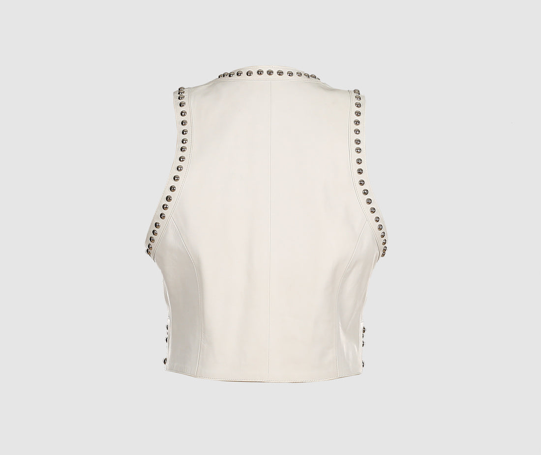 Women's Studded Leather Vest In White