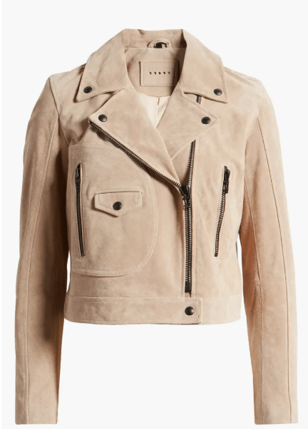 Women's Suede Biker Leather Jacket In Tan Beige