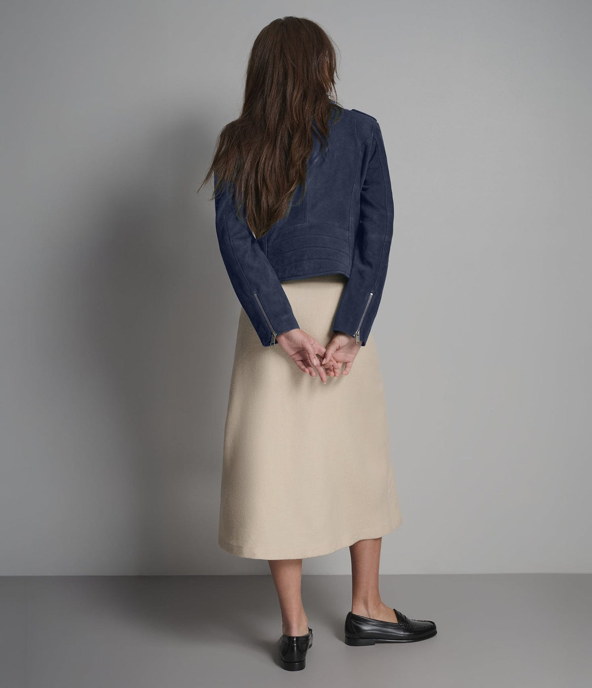 Women's Suede Biker Leather Jacket In Blue - Arcane Fox