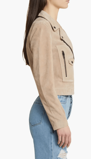 Women's Suede Biker Leather Jacket In Tan Beige