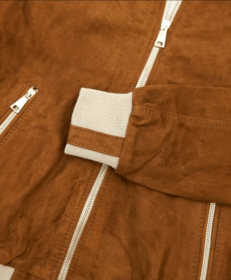 Women's Suede Bomber Leather Jacket In Dark Brown