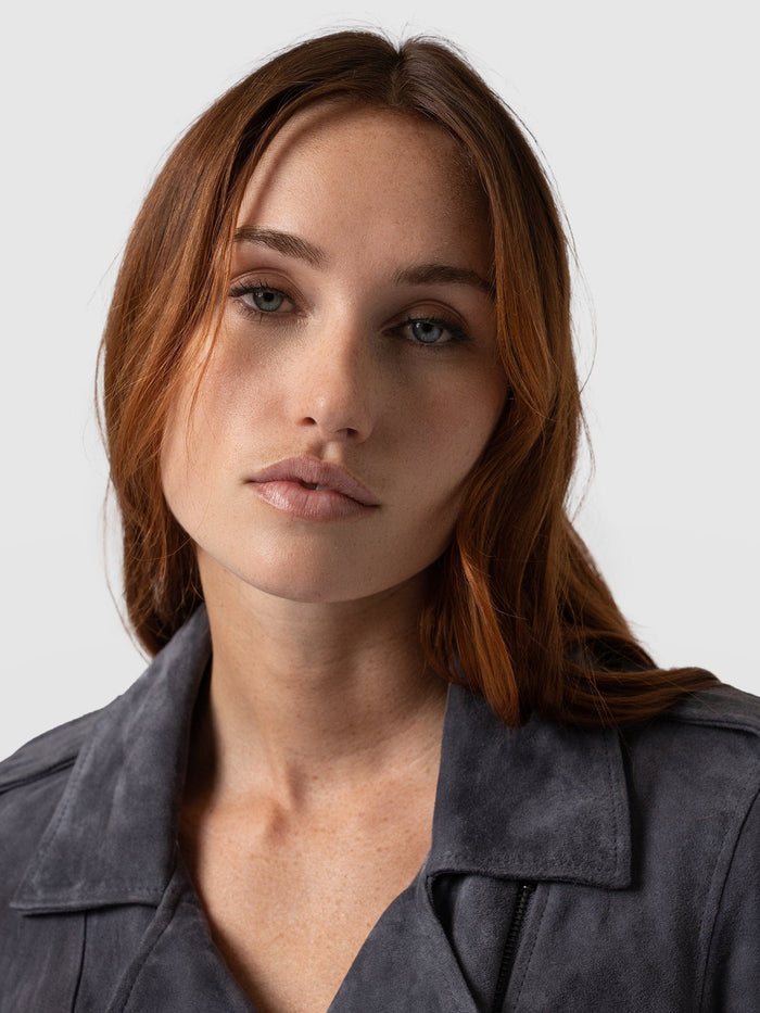 Women's Suede Leather Biker Jacket In Matte Black